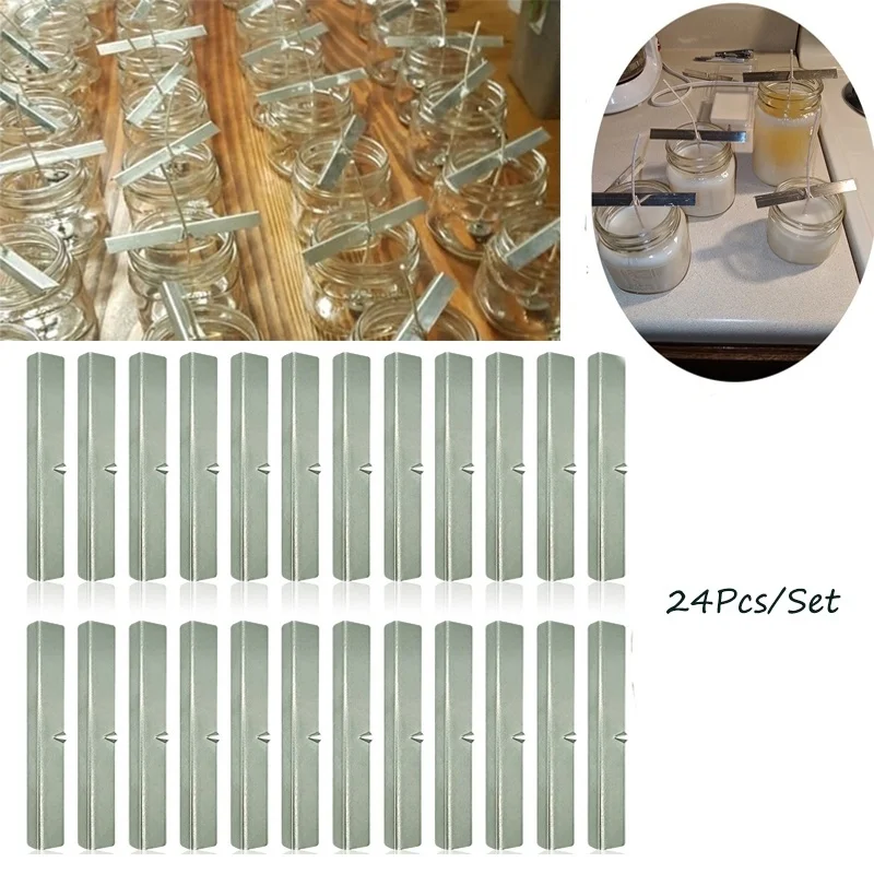 

MILIVAIXAY 24Pcs/Pack Stainless Steel Candle Wick Holders Metal Candle Wick Centering Device Wick Bar for Candle Making
