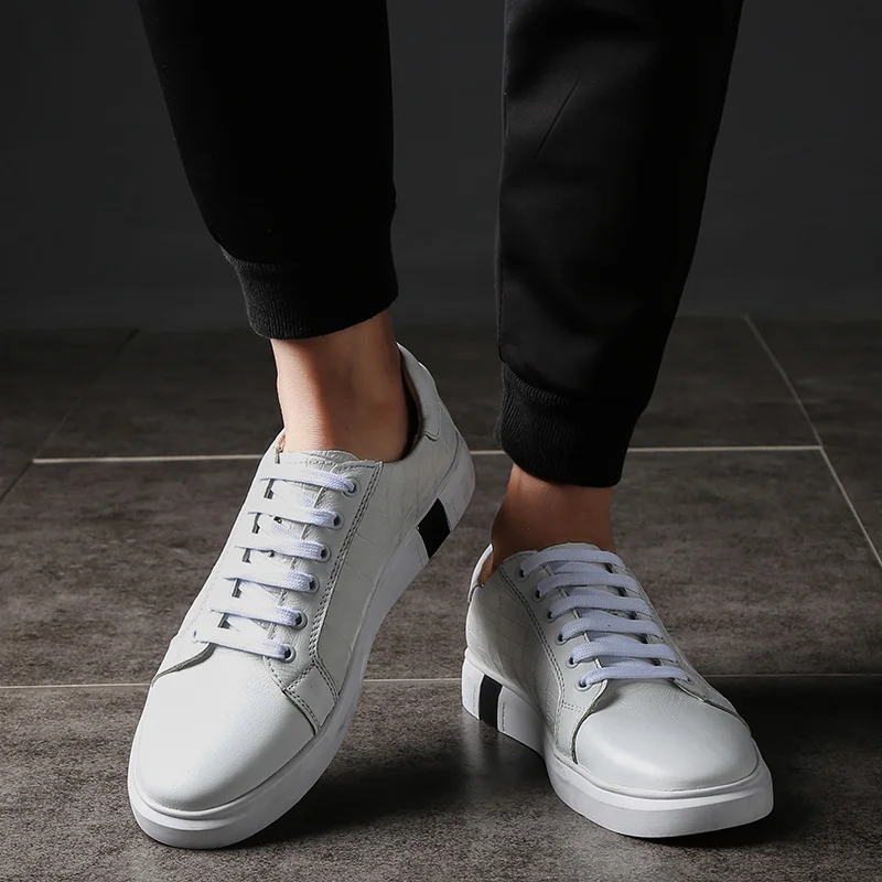 2019 autumn brand shoes for men sneakers Black&ampWhite Big Size 46 handmade Genuine soft leather Men flats | Обувь