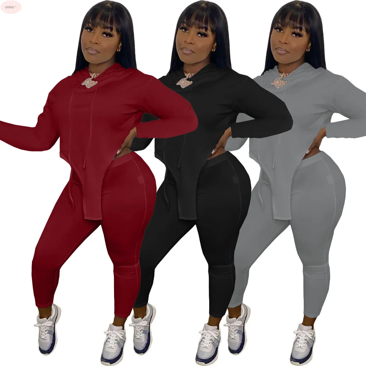 

H8037 European and American Women's Clothing Solid Color Fashion Irregular Waist Waist Large Size Two-piece Suit