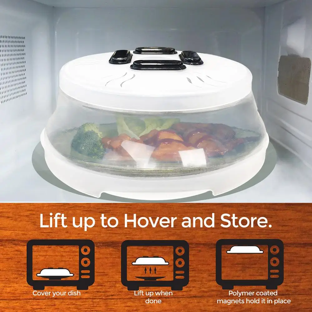 

Magnetic Microwave Plate Cover Splatter Guard with Steam Vents and Strong Magnets. Microwave Cover. Keeps Microwave Oven Clean