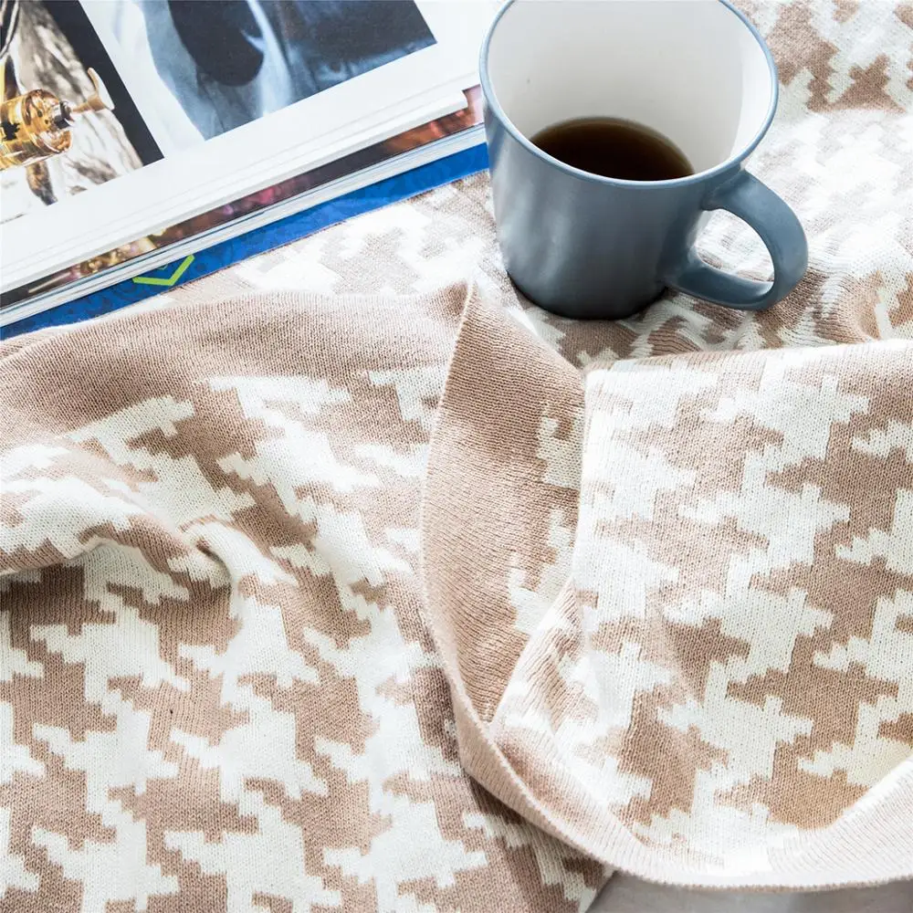 REGINA Classic Houndstooth Plaid Blankets Soft Cotton Sofa Knitted Throw Blanket Bed Single Queen King Bedspread Quilt Blankets