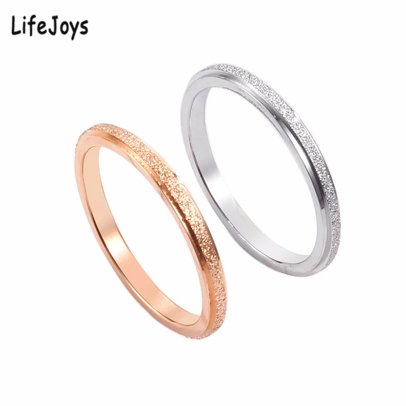 

2mm Matt Thin Ring Stainless Steel Narrow Matte Ring Jewelry Rose Gold Silver Color For Women Men Size 4 To 10 High Quality