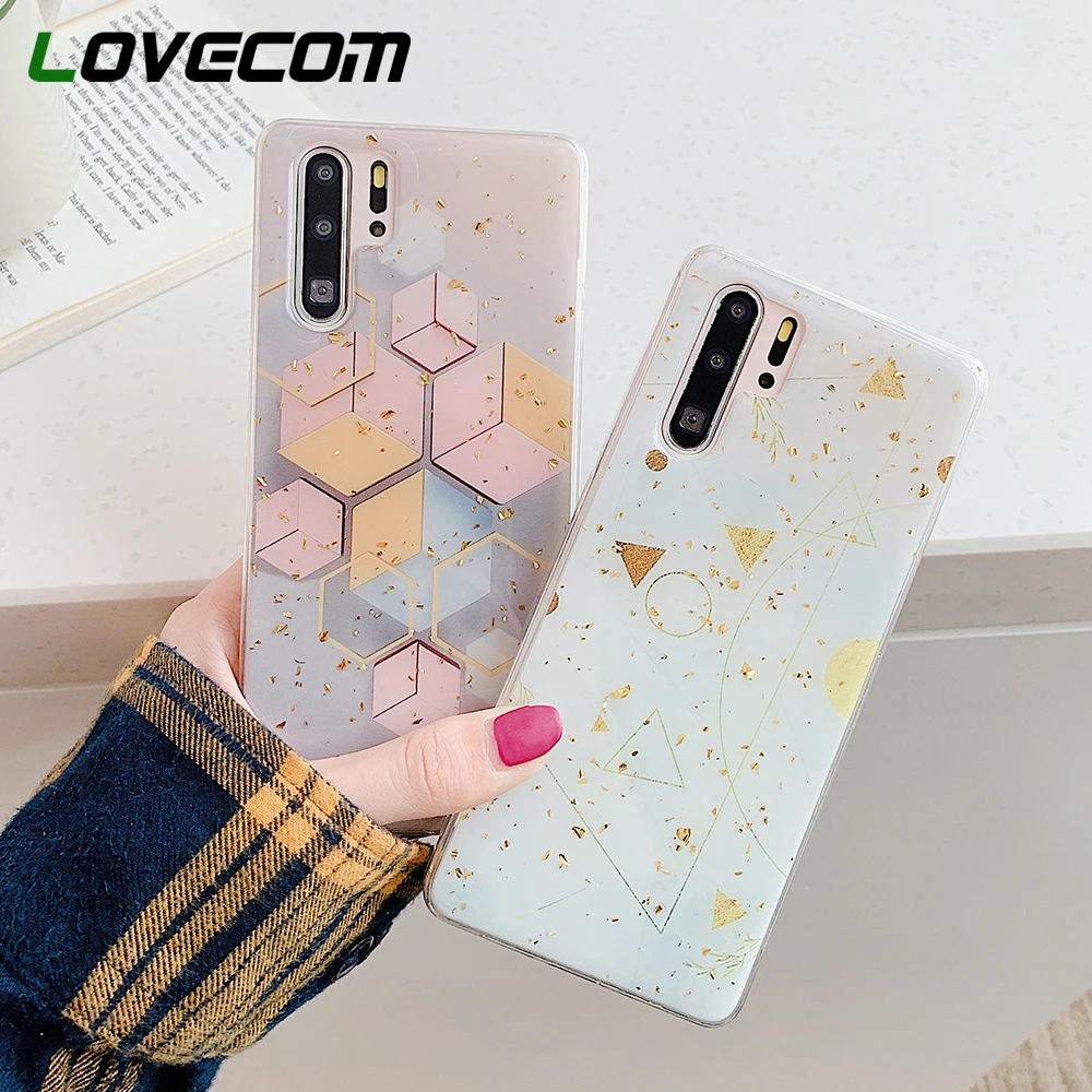 Милый геометрический чехол LOVECOM из золотой фольги для телефона Huawei P30 P20 Mate 20 Pro Nova 4
