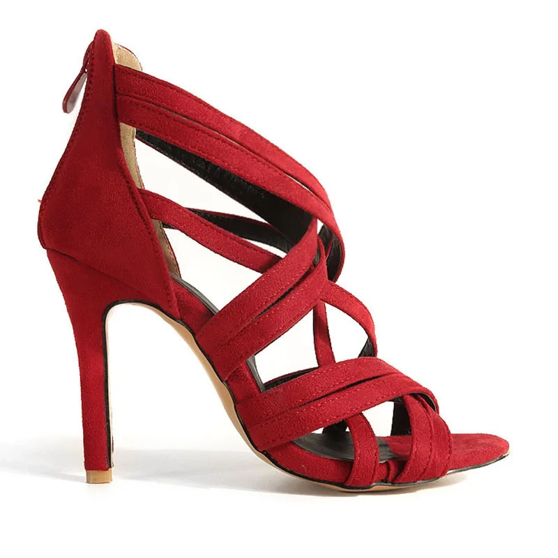 

Summer women sandals Women shoe New Cage Stilettos Heels High Heels Back Zipper Party Shoes Consice Big Size 45 46