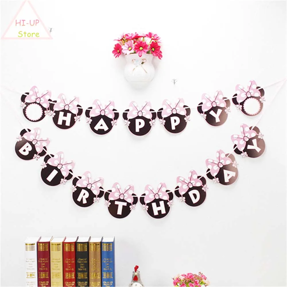 1set Birthday Banner 24 шт. обертки+ топперы Минни Микки Маус дизайн цветная бумага кекс украшения торта вечерние принадлежности - Цвет: 1set Birthday Banner