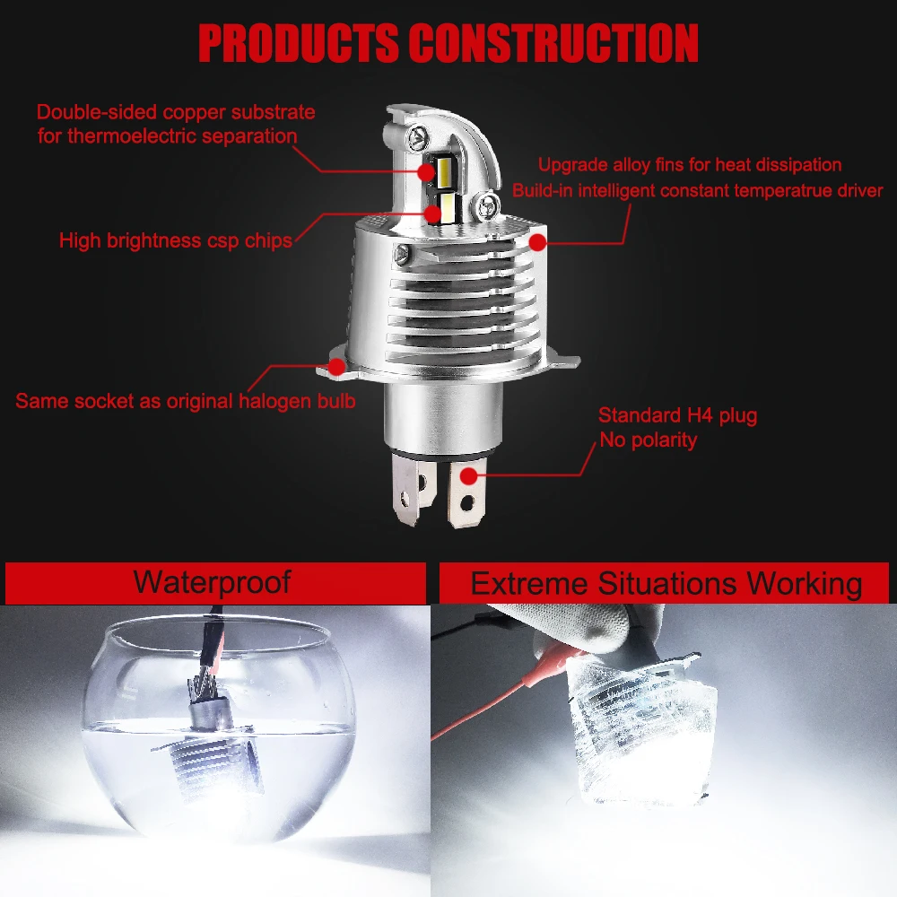 Светодиодная Автомобильная фара H4 светодиодная ближнего/дальнего света 1:1