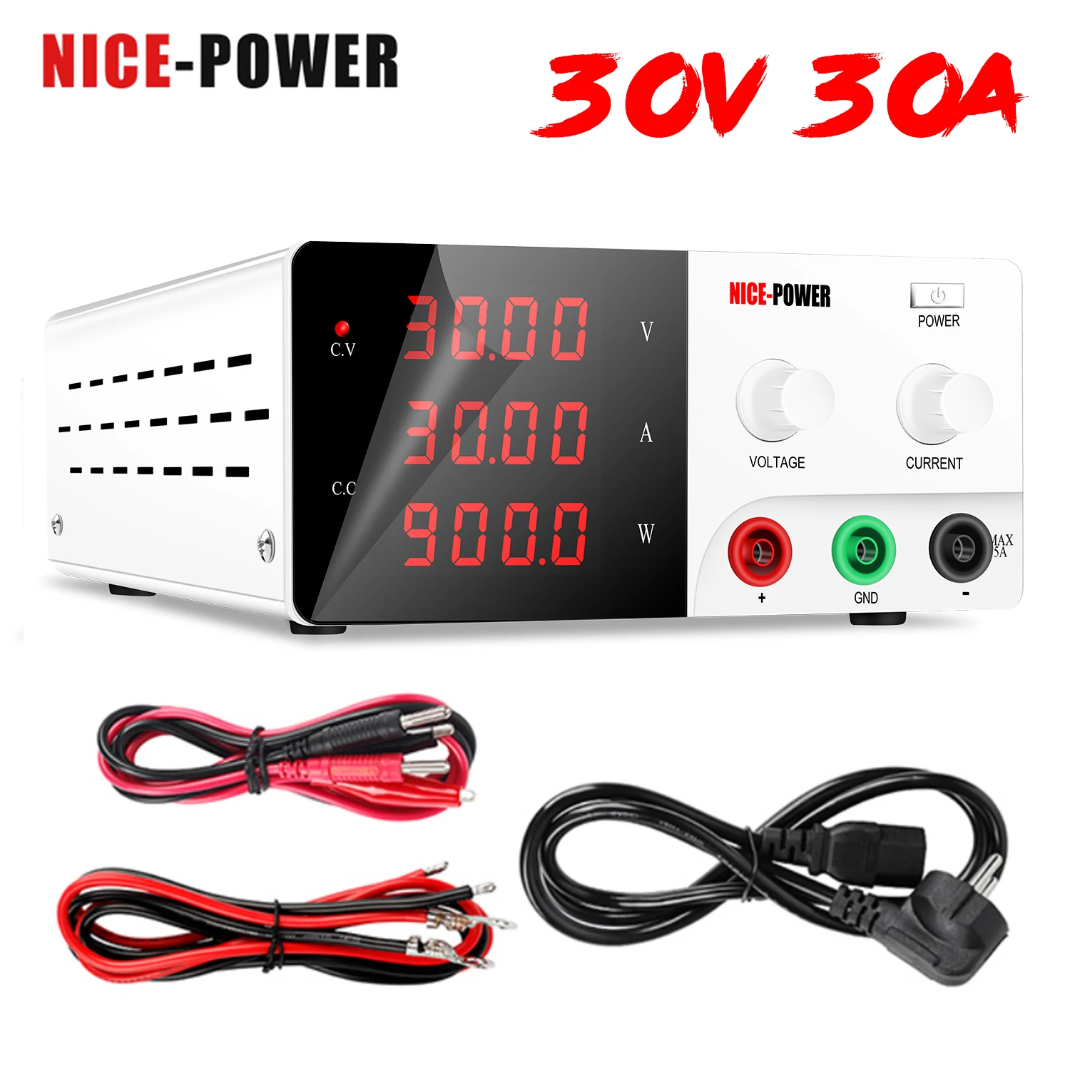 NICE-POWER-fuente de alimentación de laboratorio, estabilizador de corriente, regulador de voltaje Digital, 30V, 30A, CC, ajustable, USB, 900W