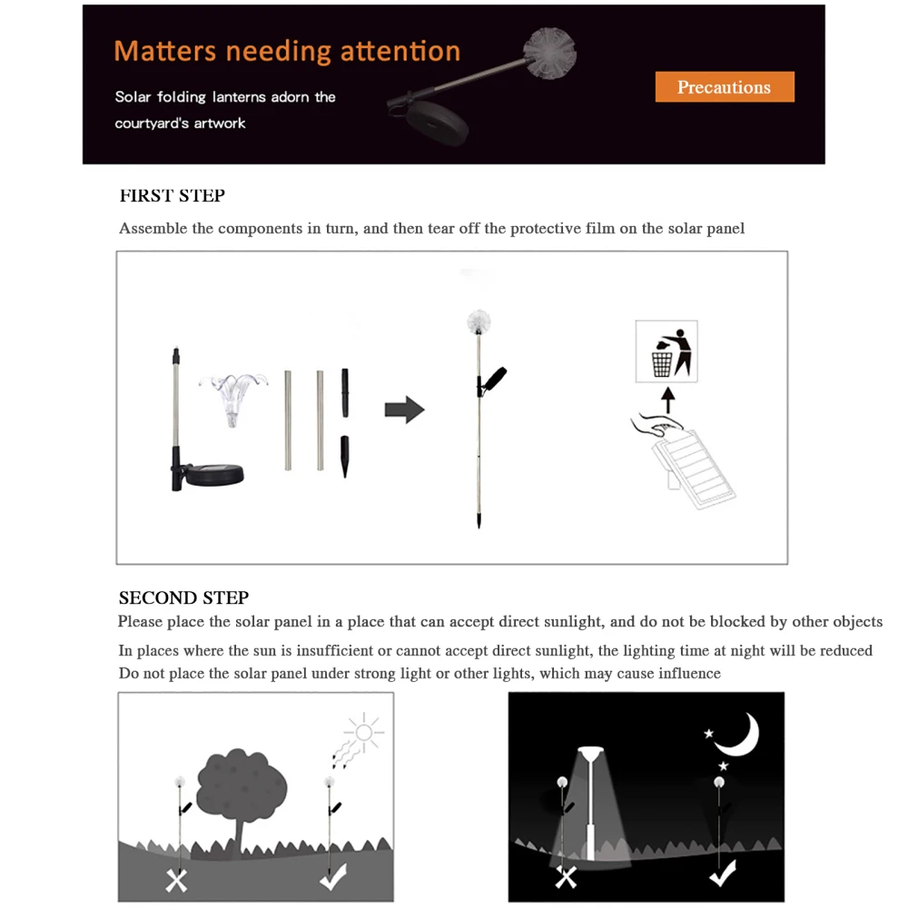 

Solar Lamp Lawn Lamps Garden Lights Colorful Plastic 75cm Long Stainless Steel Waterproof Durable Discoloration 3pcs 3Pcs