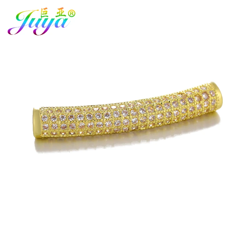 Gold Juya DIY золотые/серебряные/розовые золотые разделительные бусины, поставки, микро проложенные циркониевые изогнутые трубчатые бусины для изготовления ювелирных изделий из натурального камня и жемчуга - Цвет: Gold