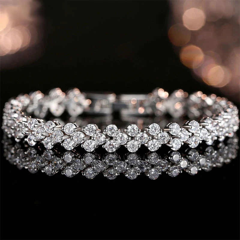 

14K White Gold Roman Lab Moissanite Diamond Bracelet Engagement Wedding bangles Bracelets for women Bridal Jewelry
