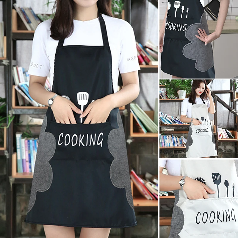 

Household Hand-wiping Apron Waterproof & Oil-proof Kitchen Chef Cooking Apron with Pockets for Women BBQ Bakig _WK