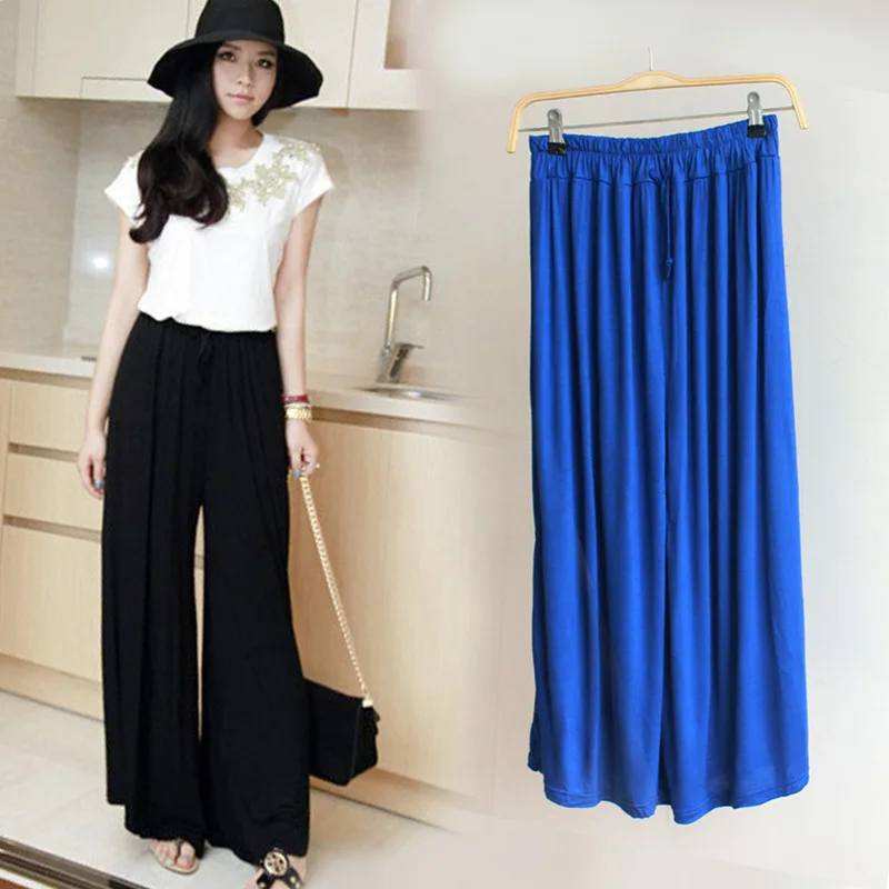 2020 Elastic High Waist Female Casual Loose Pant Women Modal Wide Leg Pants New Summer Thin Fashion Spring Autumn Trousers | Женская
