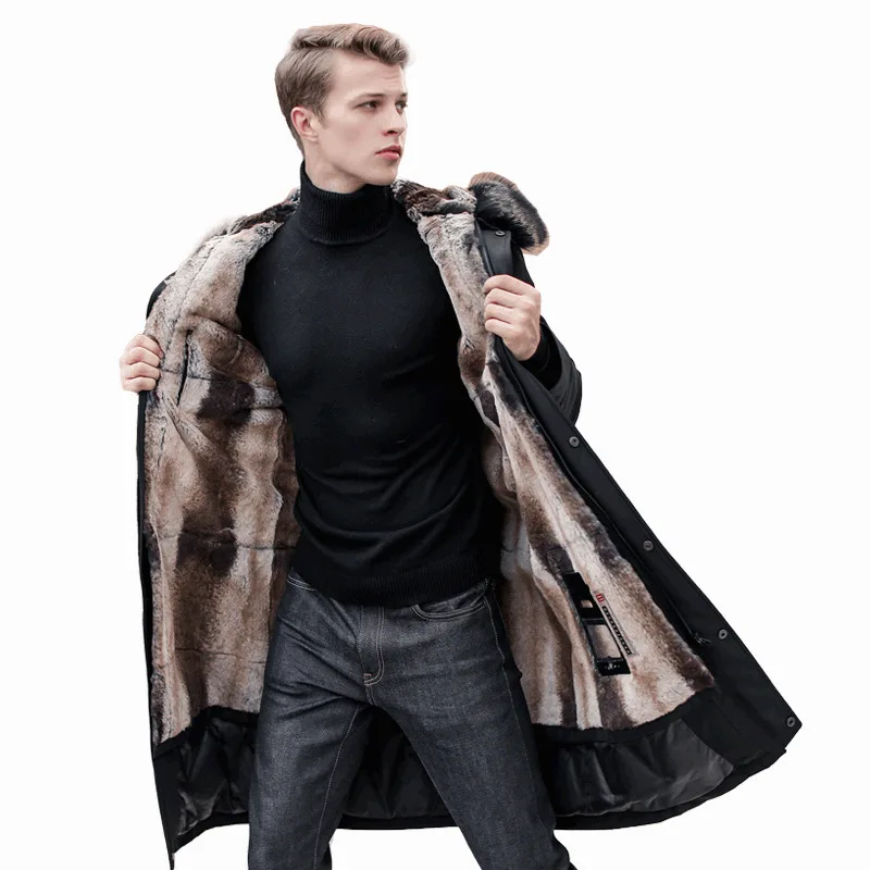 

man's winter Parka, coat, real rabbit and goose coat, Cape, raccoon skin neck, warm Pax