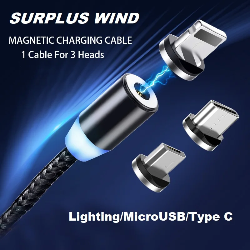 Магнитный кабель для быстрой зарядки с подсветкой iPhone типа C HuaWei Micro USB мобильный