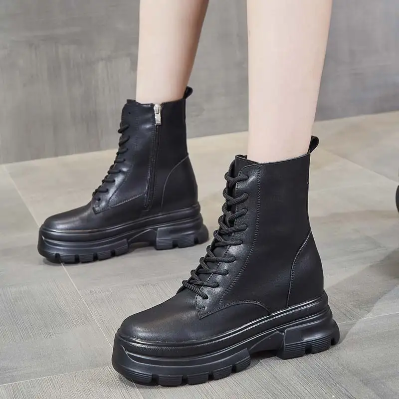 

Женские ботинки до щиколотки, осень 2022, британская ветрозащитная обувь из натуральной кожи на толстом меху, женские короткие ботинки, мотоц...