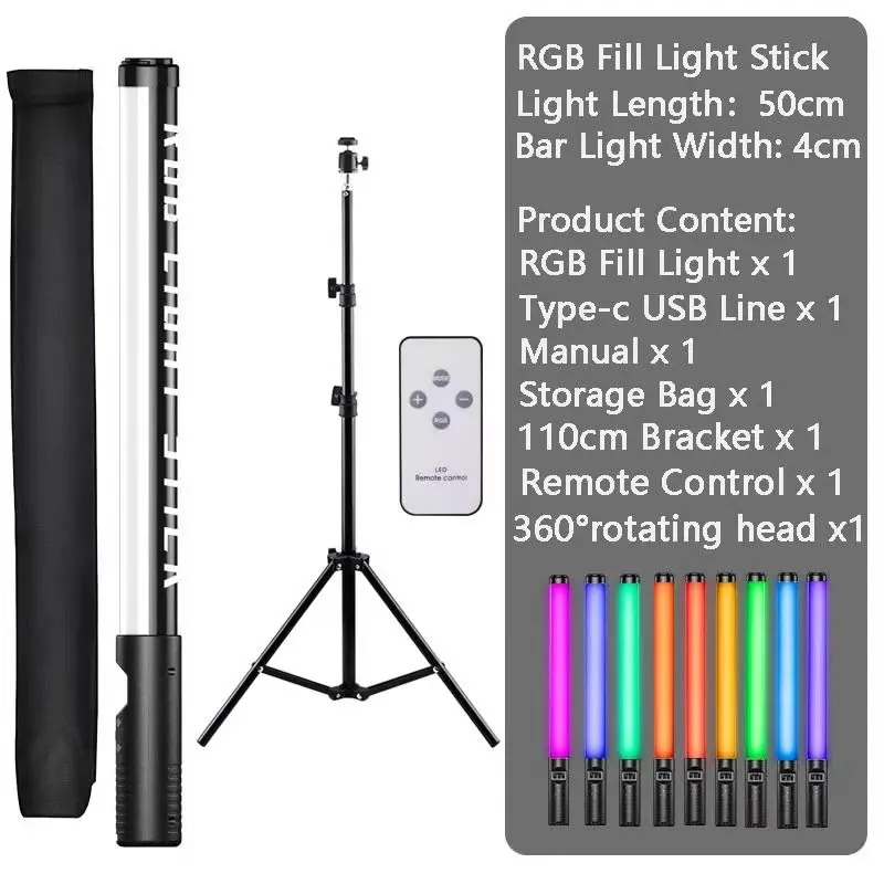 

Handheld RGB Photography Lighting Stick Light Wand USB Rechargeable With Tripod Holders Stand For Party 3200-5600K LED Fill Lamp