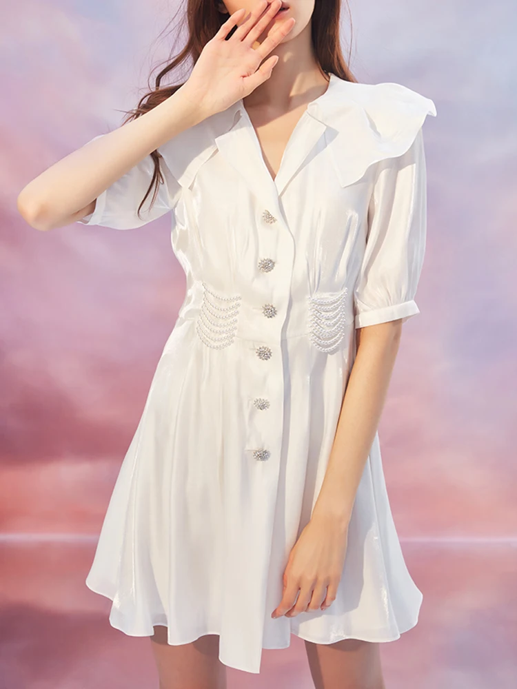 Женское атласное платье с бусинами и бриллиантовой пряжкой летнее легкое