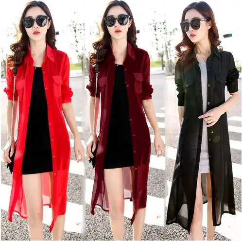 Рубашка женская черный белый красный зеленый длинный кардиган женский с длинным