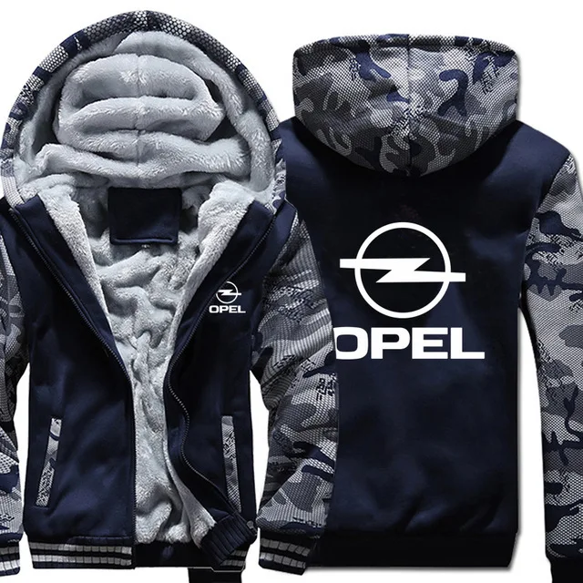 

Winter Opel Hoodies Mens Camouflage Sleeve Jacket Coat Fleece Fashion Thicken Man Long Sleeve Zipper Sweatshirt Tops