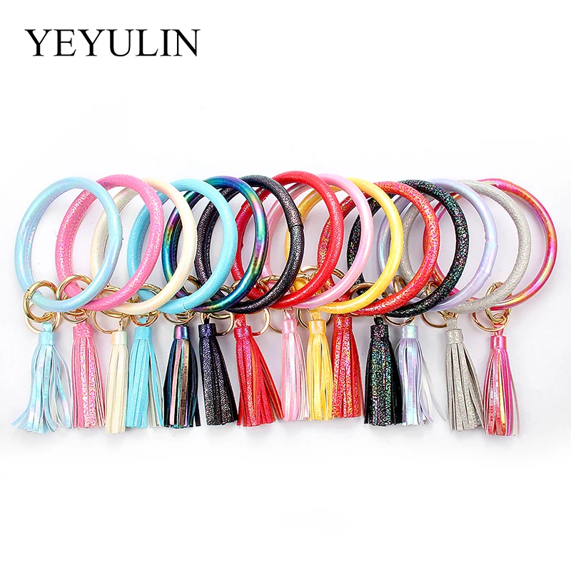 Многоцветный брелок с кисточкой эмалированный для ключей из искусственной кожи