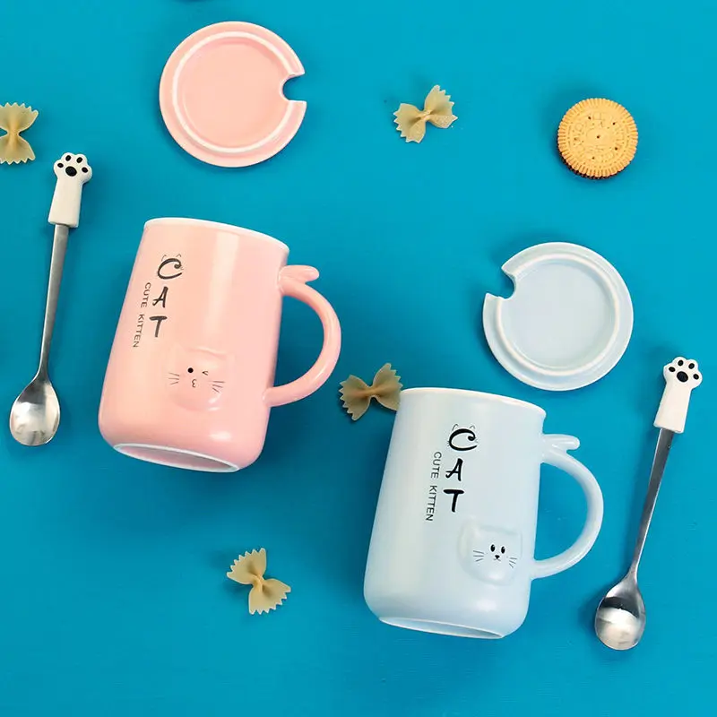 Чашка керамическая Женская Студенческая Милая кружка с крышкой ложкой чайная