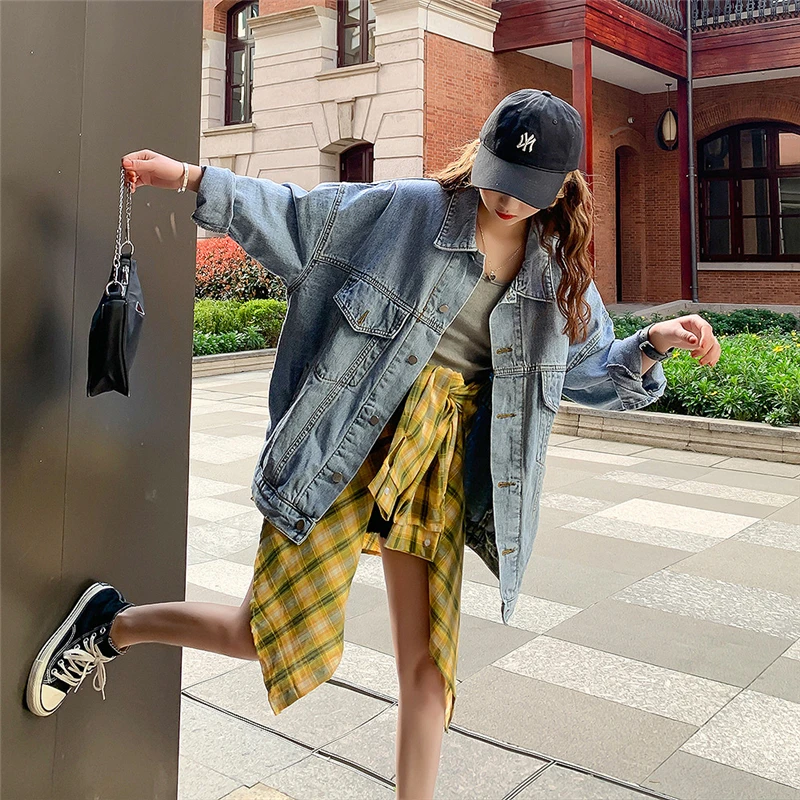 2020 новая осенне зимняя джинсовая куртка Женская мода вышивка буквы корейский