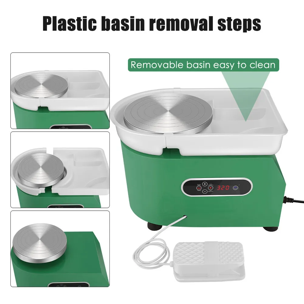 

25cm Pottery Wheel Machine Ceramic Shaping Tool Washable Electric Pottery Wheel Ceramic Machine Pedal Control Removable Basin