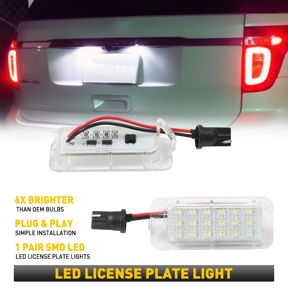 AUXITO 2Pcs Canbus LED License Number Plate Light For Ford Fiesta Escape Expedition Explorer Fusion Lincoln MKC 6000k White 12V