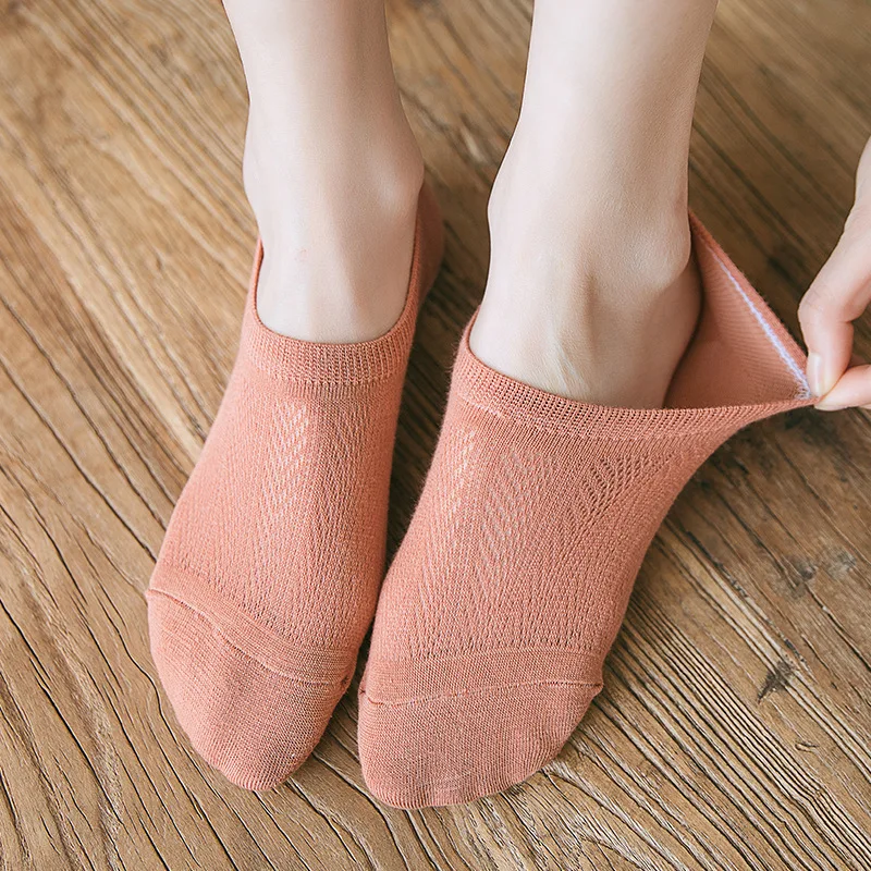 

Cotton mesh hollow invisible boat socks, silicone non-slip