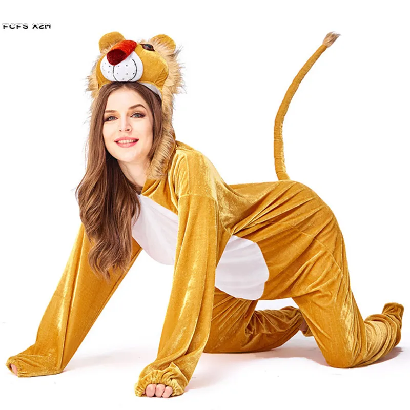 Унисекс для женщин Лев Косплей мужчин Хэллоуин костюмы животных взрослых зимние