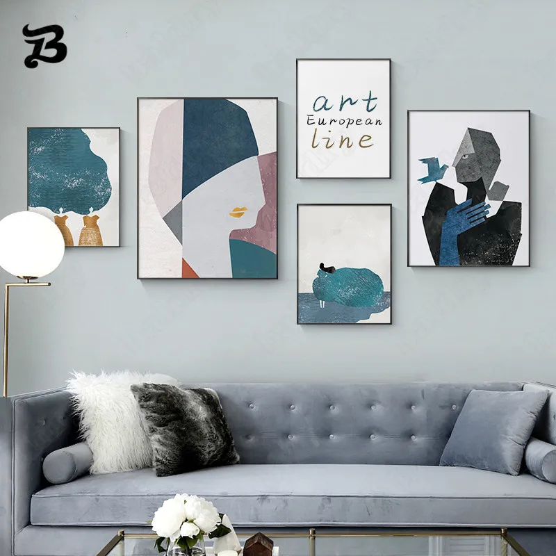 

Canvas Painting for Living Room Modern Abstract Character Body Wall Art Modern Fashion Blue Poster Print Home Wall Decoration