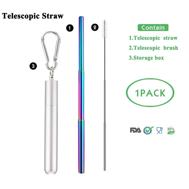 T-straw 2 Телескопическая металлическая соломенная Складная многоразовая солома портативная соломка из нержавеющей стали с чехлом и щеткой для путешествий на открытом воздухе - Цвет: T-straw 2