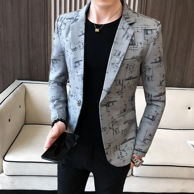 

2021 Spring New Mens Printing Blazer Men Slim Casual Man Blazers Wedding Business Party Clothing Dress Men Suits Jackets