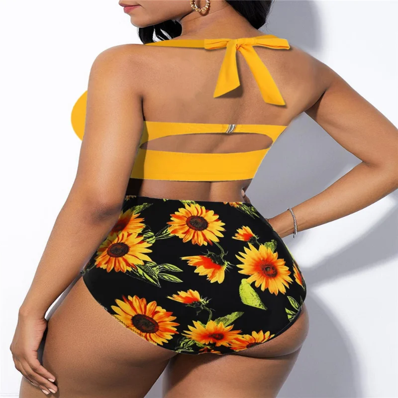 

Women Sunflower Print Bikini Set Summer Sexy Swimwear Fashion Swimsuit for Bathing Suit Two Piece Set Ladies Beach Wear Tankinis