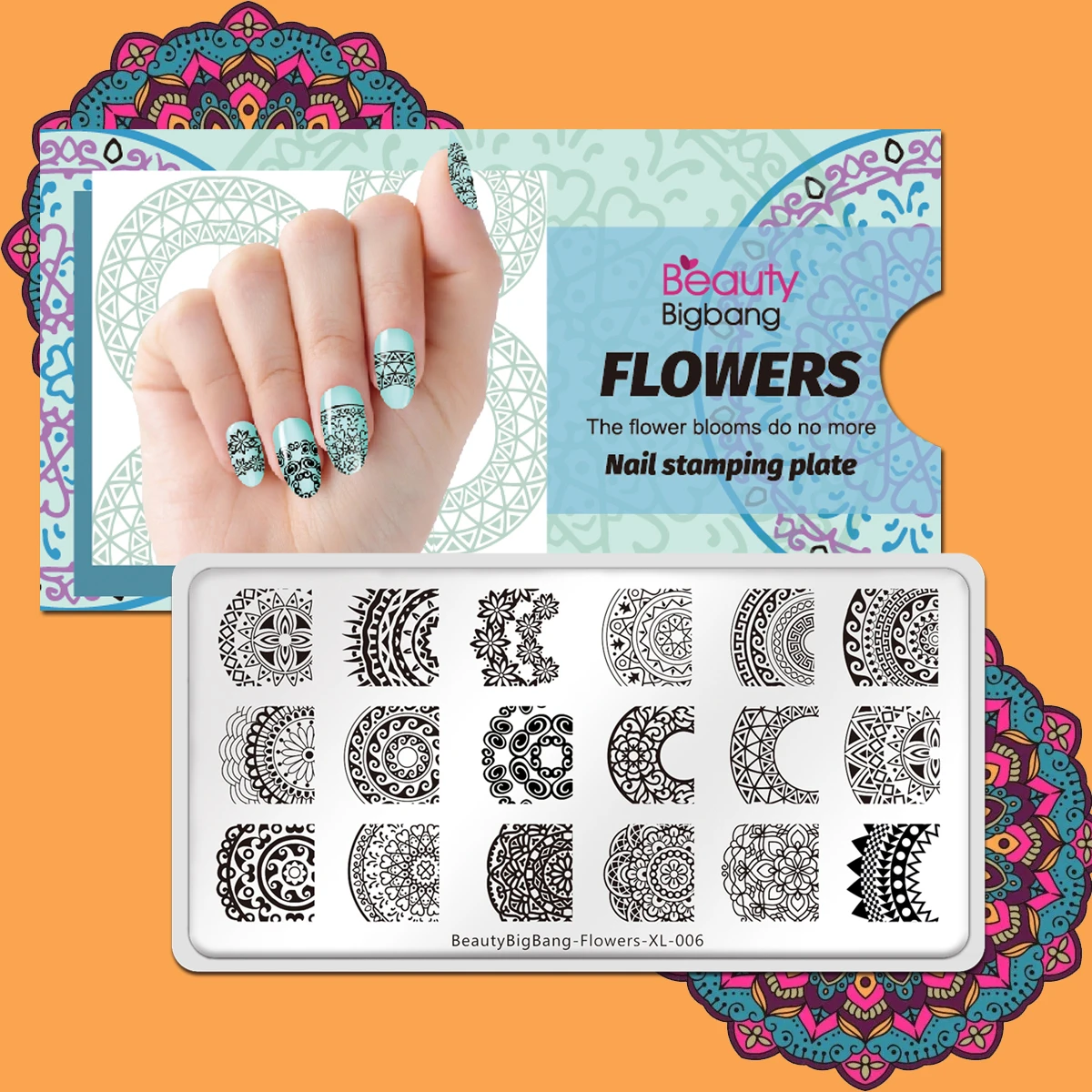 

Трафарет BeautyBigBang из нержавеющей стали для ногтей, цветы, полукруглая мандала, загадочное изображение, круг