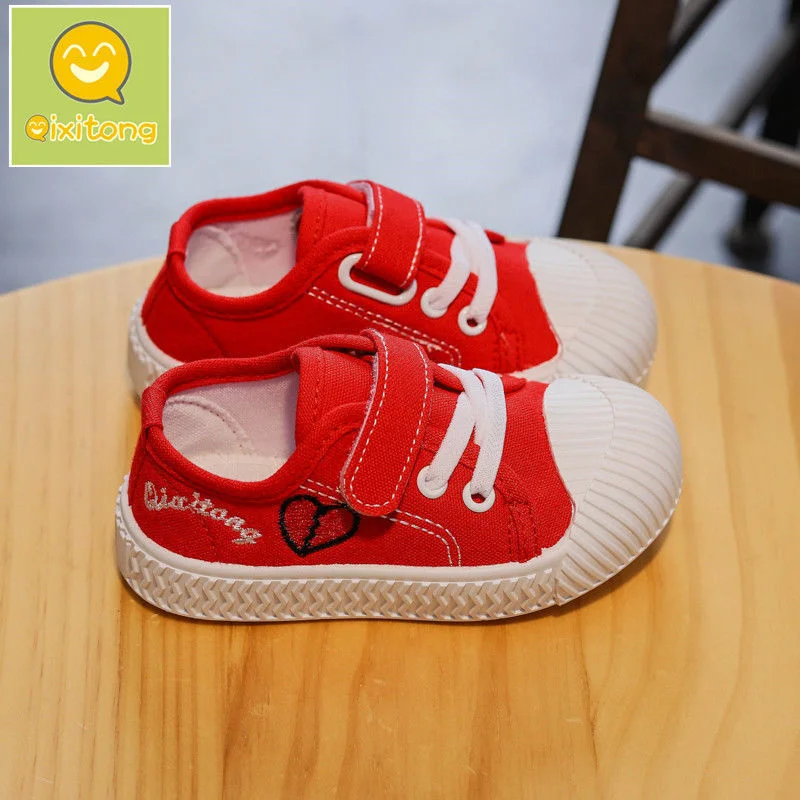 

Qixi Children's Genuine Love Canvas Shoes Autumn Sports Boy's Board Baby's Kindergarten Girl Breathable Autumn Walking