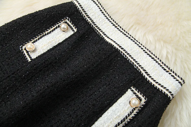 

European and American women's wear 2020 winter new style Long - sleeved button coat skirts Fashion black and white tweed suit