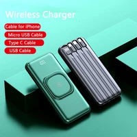 power bank 20000mah 10000mah powerbank built in cable qi wireless charging for iphone 12 11 x external battery portable charger