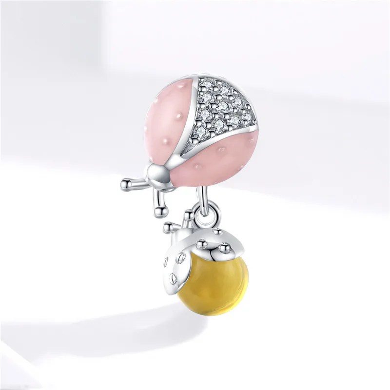 Fit Pandora браслет серебро 925 CZ розовый семь звезд Божья коровка S925 diy желтые фрукты бусины с насекомыми для изготовления ювелирных изделий