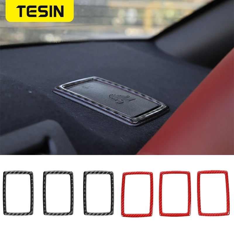 

TESIN Carbon Fiber Stickers Car Interior Seat Belt Buckle Decoration Cover Trim Accessories for Dodge Challenger 2015-2020