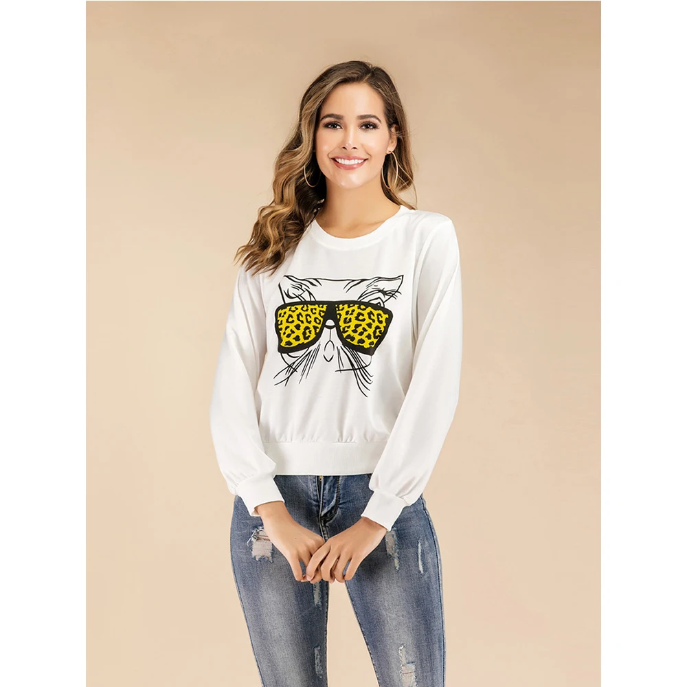 Весенне-осенняя женская футболка 2020 повседневная с длинным рукавом и круглым