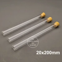 10pcs 20x200mm flat bottom glass test tube with cork lab thickened glass reagent reaction pipes