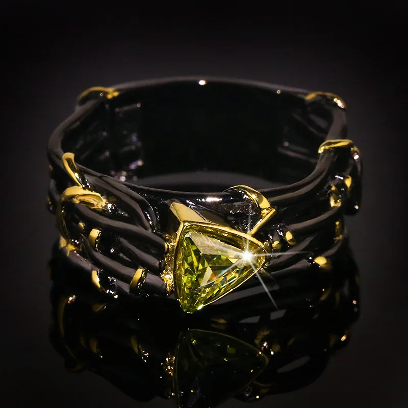 

New Product Launch Black Green Diamond Ring Niche Ring Designer Special Section Thorn Ring Topaz Ring