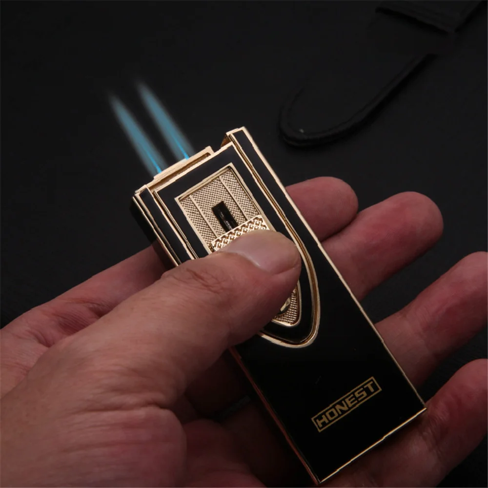 Специальная металлическая зажигалка для сигар модная двойной прямой ряд