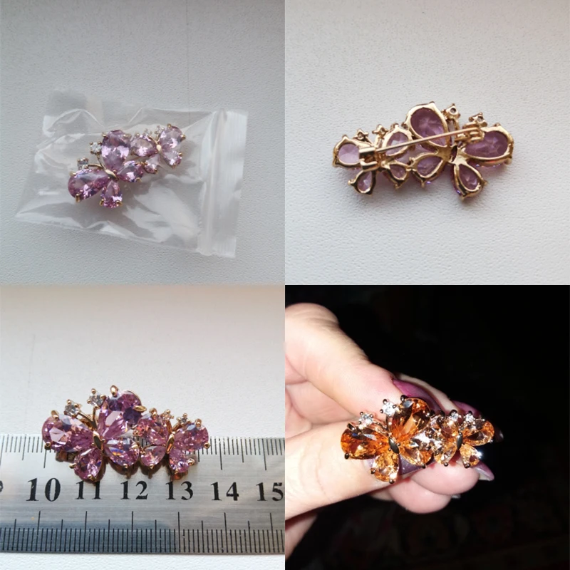 

Pink Crystal Butterfly Brooches For Women Rhinestone Butterfly Wedding Brooch Badge Dress Collar Lapel Pins Zircon Jewelry Gifts