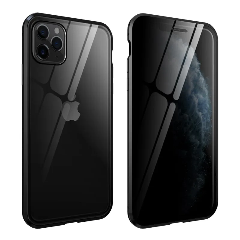 360 Защитный Магнитный чехол для iphone 11 Pro MAX Противоударная прозрачная стеклянная крышка металлическая рамка СПС iphone 11 Pro Роскошная Броня - Цвет: black