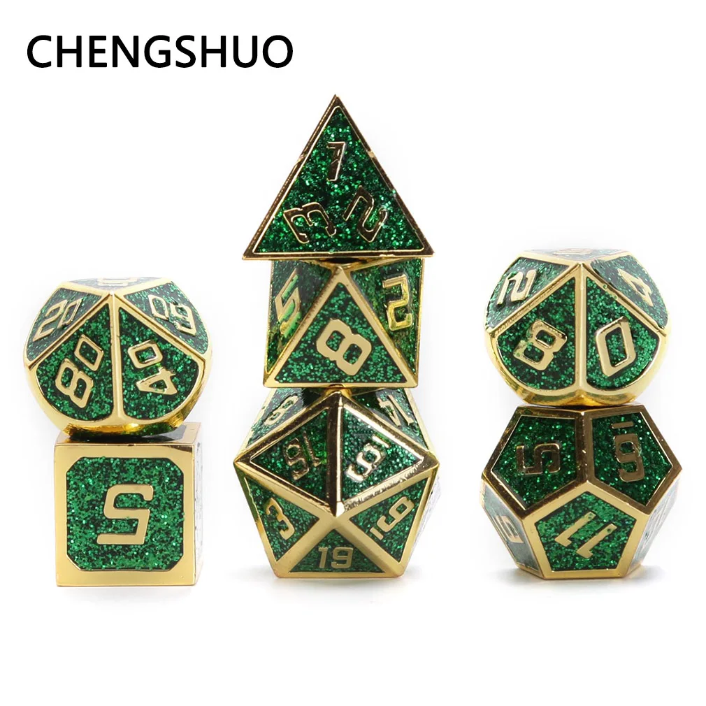 Chengshuo starlight металлические кости dnd Набор кубиков rpg многогранные Твердые подземелья и дракон настольные игры цинковый сплав зеленый d& d кости 7 шт