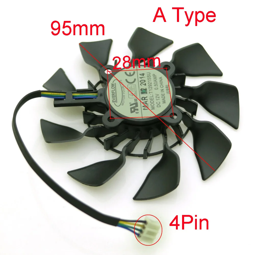 Бесплатная доставка T129215SU 12 в 280 а 95 мм VGA вентилятор для ASUS R9 290 280X 290X GTX780 GTX780TI