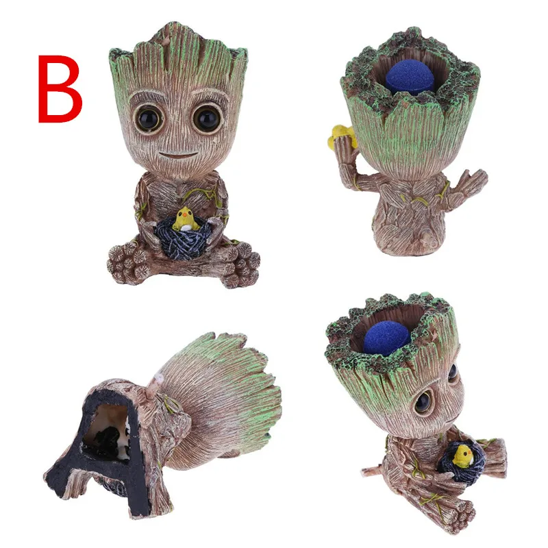 Cartoon Aquarium Plant Stump Decoration Baby Groot Figurine Garden Home Ornament with Air Stone Fish Tank Bubble Lanscaping |