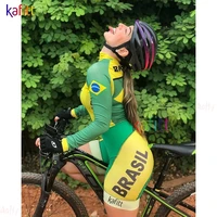 kafitt summer womens cycling little monkey long sleeve jumpsuit triathlon cycling suit set road bike tights team uniform brazil